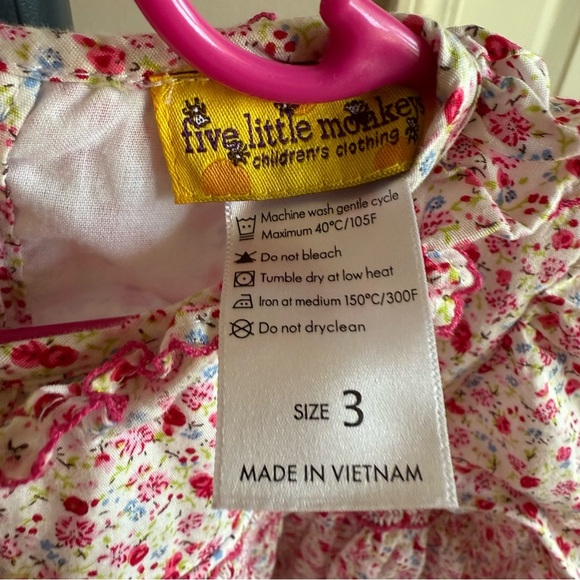 Five Little Monkeys Childrens Clothing Toddler Girls Floral Smocked Dress Size 3 - Picture 4 of 11